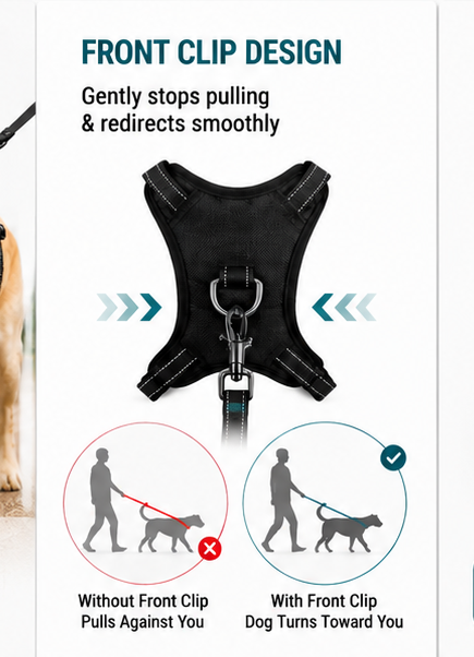 No-Pull Front Clip Dog Harness – Adjustable, Escape-Proof & Reflective for Safe Walks