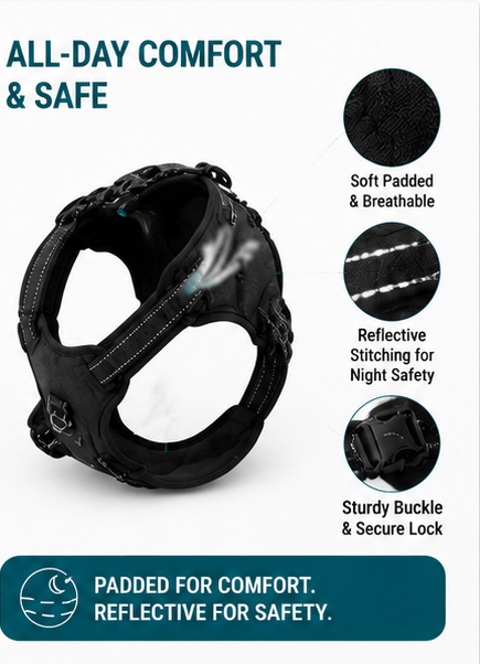 No-Pull Front Clip Dog Harness – Adjustable, Escape-Proof & Reflective for Safe Walks