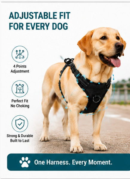 No-Pull Front Clip Dog Harness – Adjustable, Escape-Proof & Reflective for Safe Walks