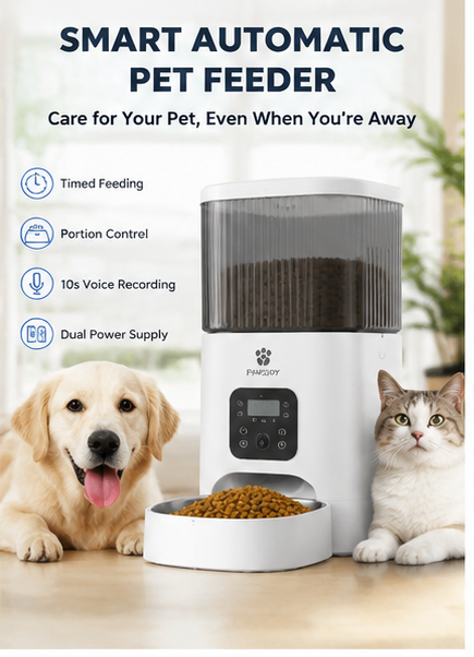 Smart Automatic Pet Feeder – Timed Feeding, Portion Control, Voice Recording, Dual Power, Fresh Storage for Cats & Dogs