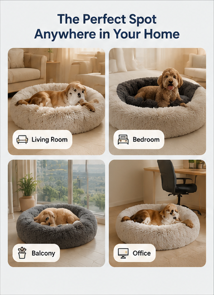 Luxury Donut Calming Pet Bed – Ultra Soft Plush Orthopedic Dog & Cat Bed | Anti-Anxiety Deep Sleep Sofa | Machine Washable, Non-Slip Bottom