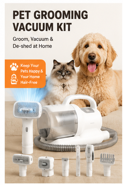 All-in-One Pet Grooming Vacuum Kit – Low Noise Dog & Cat Hair Removal Brush with Powerful Suction