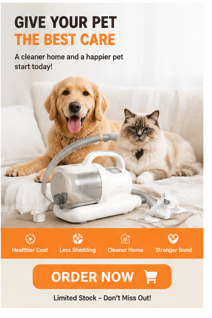 All-in-One Pet Grooming Vacuum Kit – Low Noise Dog & Cat Hair Removal Brush with Powerful Suction