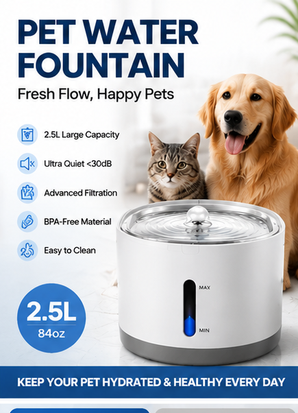 Smart Pet Water Fountain – Automatic Filtered Drinking Fountain for Cats & Dogs | Ultra Quiet, Large Capacity, Easy Clean